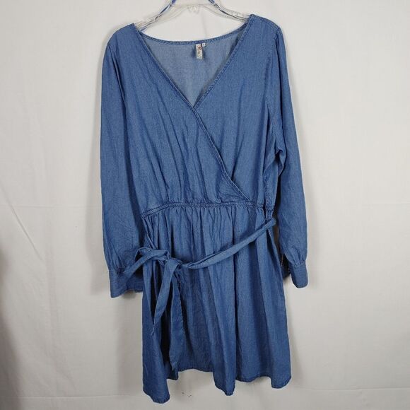 Red Camel Women's Size 2X Faux Wrap Front Chambray Dress.Armpit to armpit 26"W - Picture 1 of 6